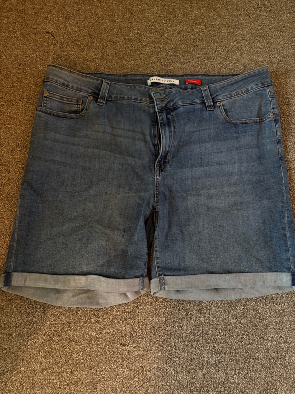 Celebrity Pink Blue Denim High-Rise Shorts with Zipper Fly